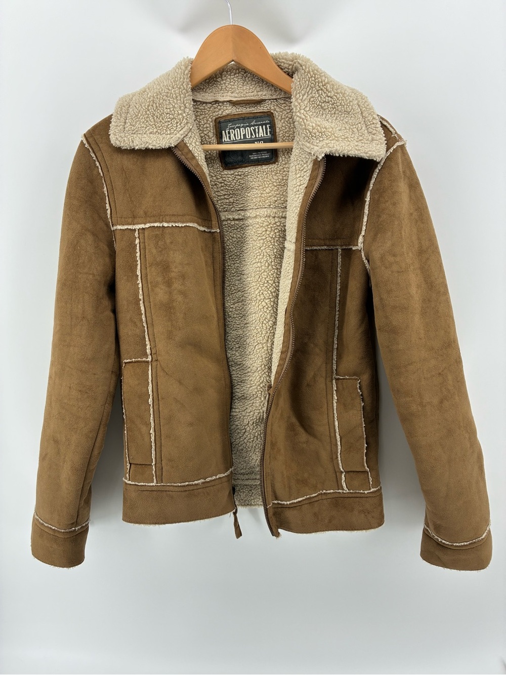 Aeropostale Vintage Y2K faux suede Brown Sherpa-lined jacket